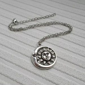 Sterling silver sun and moon choker necklace